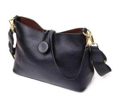 Жіноча сумка з оригінальною застібкою ґудзиком з натуральної шкіри Vintage 22319 Чорна