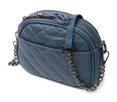Стильна жіноча стьобана сумка з натуральної шкіри Vintage 22327 Синя