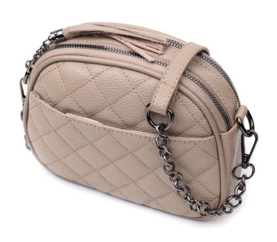 Зручна жіноча стьобана сумка з м'якої натуральної шкіри Vintage 22328 Бежева
