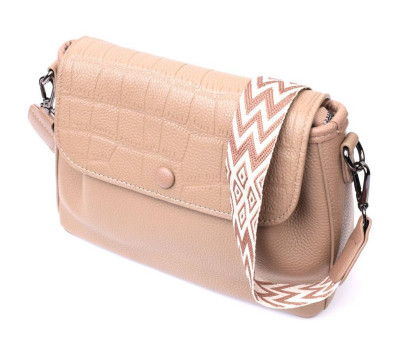 Жіноча сумка з фактурним клапаном з натуральної шкіри Vintage 22329 Пудрова