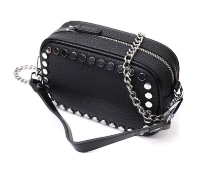 Стильна сумка декорована металевими кнопками з натуральної шкіри Vintage 22333 Чорна