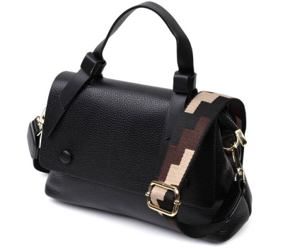 Жіноча сумка з цікавою ручкою з натуральної шкіри Vintage 22336 Чорна