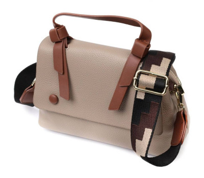Сумка для стильних жінок з цікавою ручкою з натуральної шкіри Vintage 22337 Бежевий