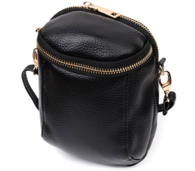 Невелика сумка цікавого формату з м'якої натуральної шкіри Vintage 22338 Чорна