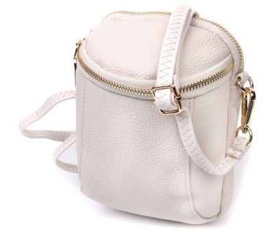 Компактна сумка цікавого формату із м'якої натуральної шкіри Vintage 22339 Біла