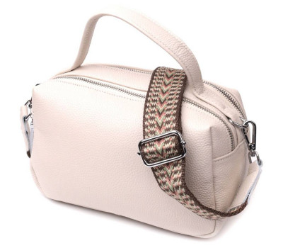 Жіноча прямокутна сумка на два відділення з натуральної шкіри Vintage 22344 Біла