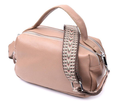 Прямокутна сумка для жінок на два відділення з натуральної шкіри Vintage 22345 Бежева