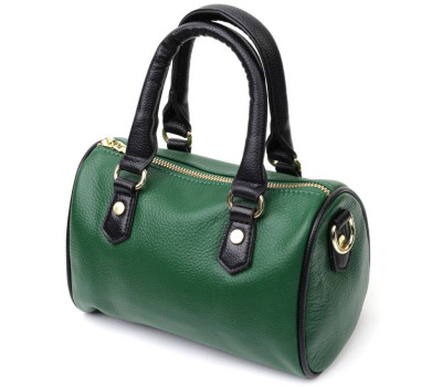 Кожаная сумка бочонок с темными акцентами Vintage 22351 Зеленая