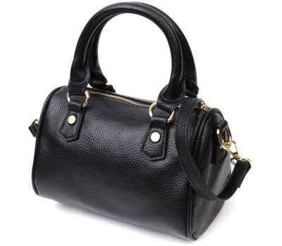 Елегантна жіноча сумка бочонок з двома ручками з натуральної шкіри Vintage 22353 Чорна