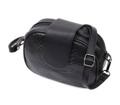 Фактурна сумка для жінок з натуральної шкіри з тисненням під змію Vintage 22354 Чорна