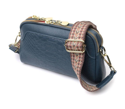 Модна сумка на два відділення з натуральної шкіри Vintage 22355 Синя