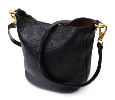 Шкіряна жіноча сумка з автономною косметичкою всередині Vintage 22363 Чорна