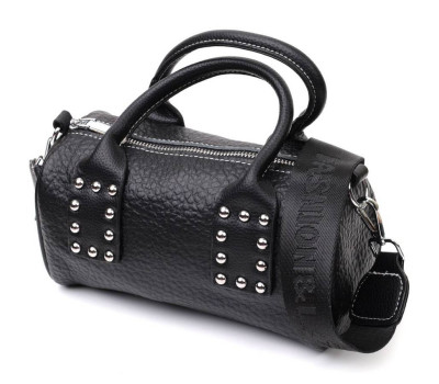Кожаная женская сумка с металлическими акцентами на ручках Vintage 22369 Черная