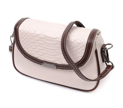 Жіноча сумка з фактурним клапаном із натуральної шкіри Vintage 22372 Біла