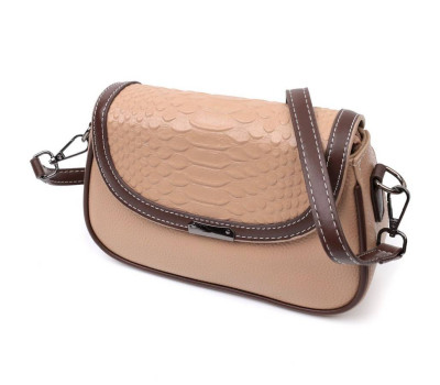 Сумка для жінок з фактурним клапаном з натуральної шкіри Vintage 22373 Бежева