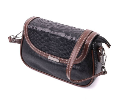 Стильна сумка для жінок з фактурним клапаном із натуральної шкіри Vintage 22374 Чорна