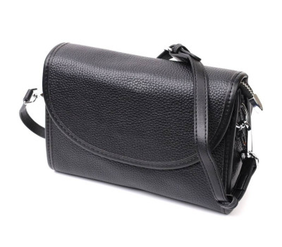 Стильна жіноча шкіряна сумка із напівкруглим клапаном Vintage 22259 Чорна