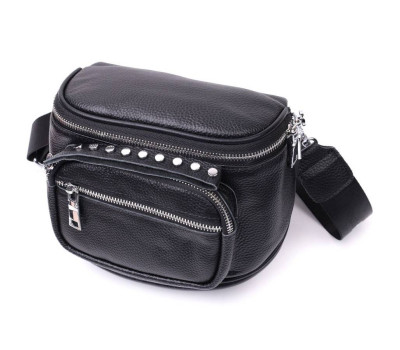 Сумка для жінок з декором у вигляді кнопок із натуральної шкіри Vintage 22388 Чорна