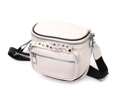 Молодіжна сумка з декором у вигляді кнопок з натуральної шкіри Vintage 22389 Біла