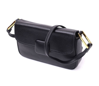 Сумка лаконічна з жорстким каркасом з натуральної шкіри Vintage 22391 Чорна