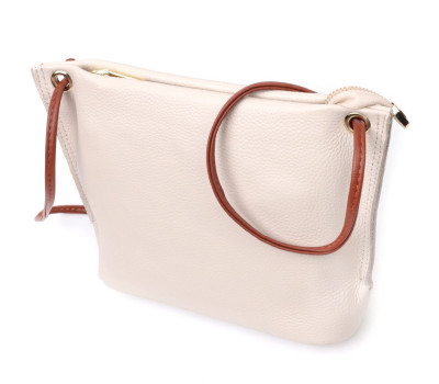 Жіноча трапецієподібна сумка на плече з натуральної шкіри Vintage 22396 Біла