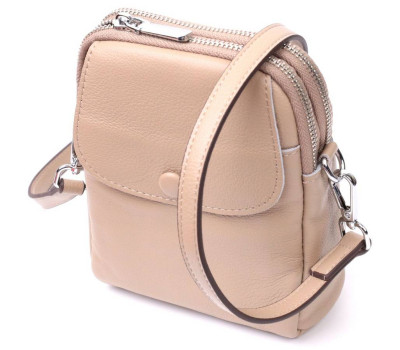 Невелика вертикальна сумка для жінок на два відділення з натуральної шкіри Vintage 22400 Бежева