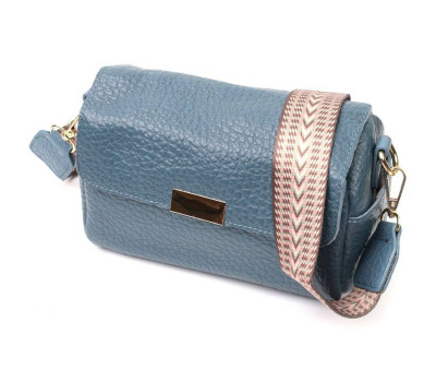 Відмінна шкіряна сумка з оригінальною плечовою лямкою Vintage 22402 Синя