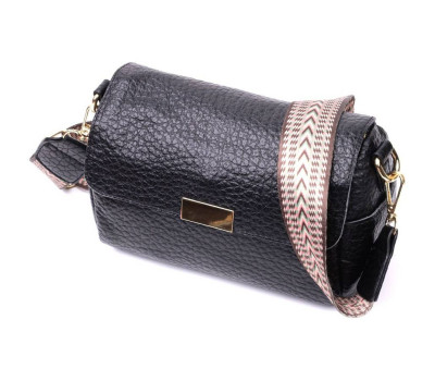 Класична шкіряна сумка з оригінальною плечовою лямкою Vintage 22405 Чорна