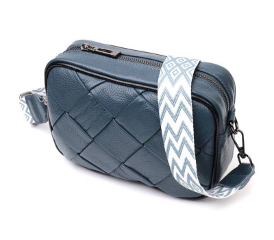 Шкіряна сумка з палітурками для стильних жінок Vintage 22408 Синя