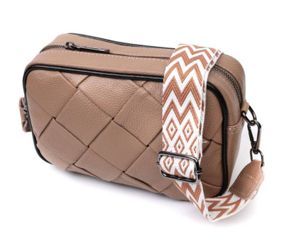 Модна шкіряна сумка з плетіннями для стильних жінок Vintage 22409 Бежева