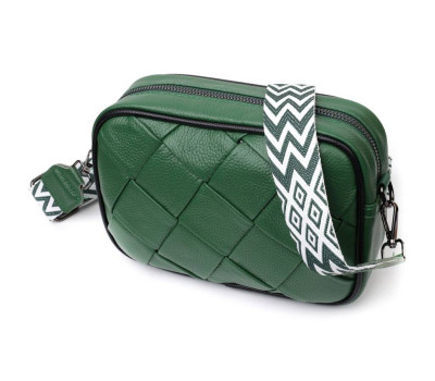 Цікава шкіряна сумка з плетіннями для стильних жінок Vintage 22410 Зелена