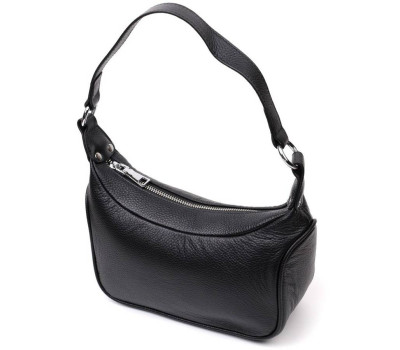 Акуратна шкіряна сумка жіноча напівкруглого формату з однією ручкою Vintage 22411 Чорна
