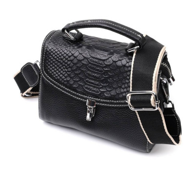 Шкіряна сумка для жінок з цікавою засувкою Vintage 22416 Чорний