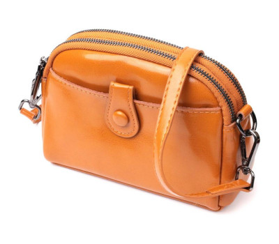 Жіноча шкіряна сумка з глянсовою поверхнею Vintage 22421 Помаранчевий