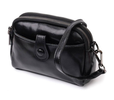 Дивовижна жіноча шкіряна сумка з глянсовою поверхнею Vintage 22422 Чорний