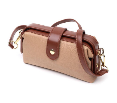 Стильный клатч с интересной защелкой из натуральной кожи Vintage 22423 Бежевый