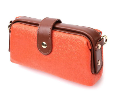 Яркий клатч с интересной защелкой из натуральной кожи Vintage 22424 Оранжевый