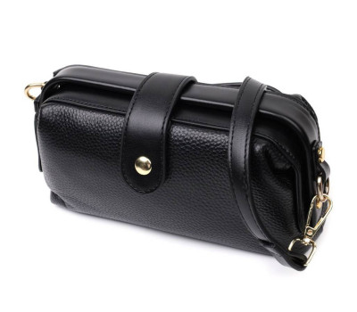 Цікавий клатч у класичному кольорі з цікавою клямкою з натуральної шкіри Vintage 22427 Чорний