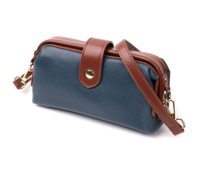 Оригінальний шкіряний клатч у модному кольорі з цікавою клямкою Vintage 22428 Синій