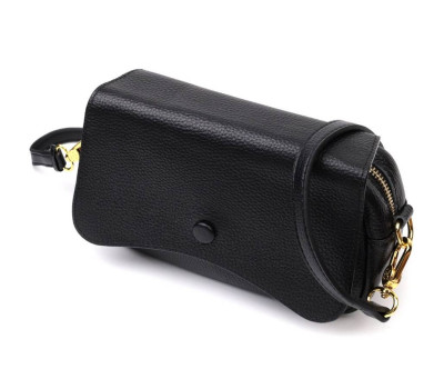 Вечірня жіноча сумка з фігурним клапаном із натуральної шкіри Vintage 22429 Чорна