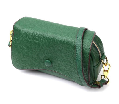Шкіряна сумка жіноча в красивому кольорі і з фігурним клапаном Vintage 22430 Зелена