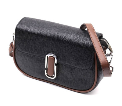 Шкіряна напівкругла сумка з цікавим магнітом-заскочкою для жінок Vintage 22441 Чорна