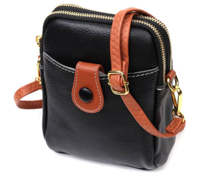 Зручна сумка трапеція для жінок з натуральної шкіри Vintage 22269 Чорна