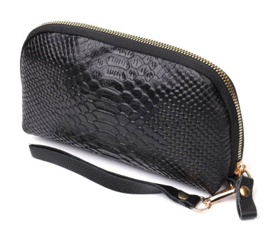 Фактурна жіноча барсетка з натуральної шкіри з тисненням під змію Vintage 22272 Чорний