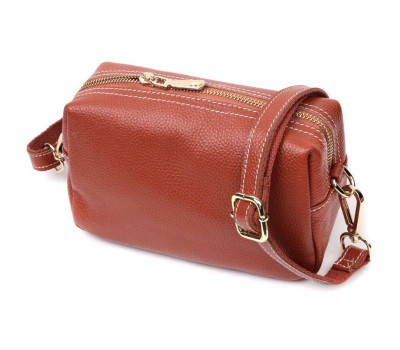 Оригінальна жіноча сумка з двома ременями з натуральної шкіри Vintage 22273 Коричневий