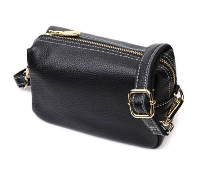 Елегантна жіноча сумка з двома ременями з натуральної шкіри Vintage 22276 Чорний