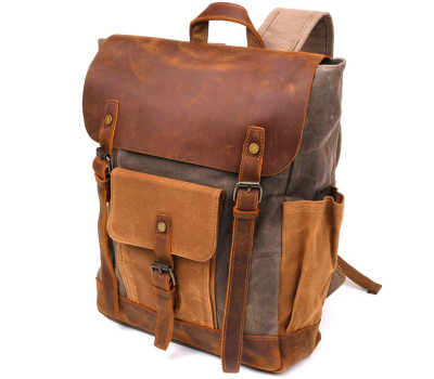Рюкзак з боковими кишенями canvas Vintage 20112 Світло-сірий