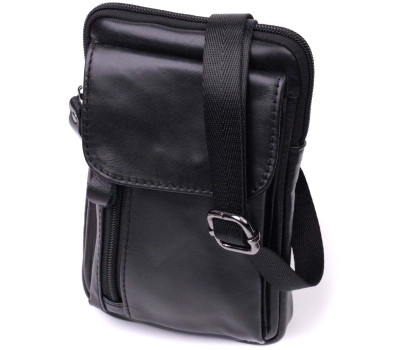 Вертикальная мужская сумка на пояс из натуральной кожи Vintage 22563 Черный