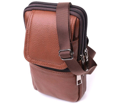 Сумка-барсетка на пояс шкіряна Vintage 22565 Світло-коричнева