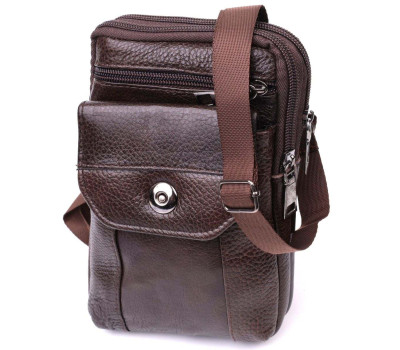Компактна чоловіча сумка на пояс із натуральної шкіри Vintage 22141 Коричневий